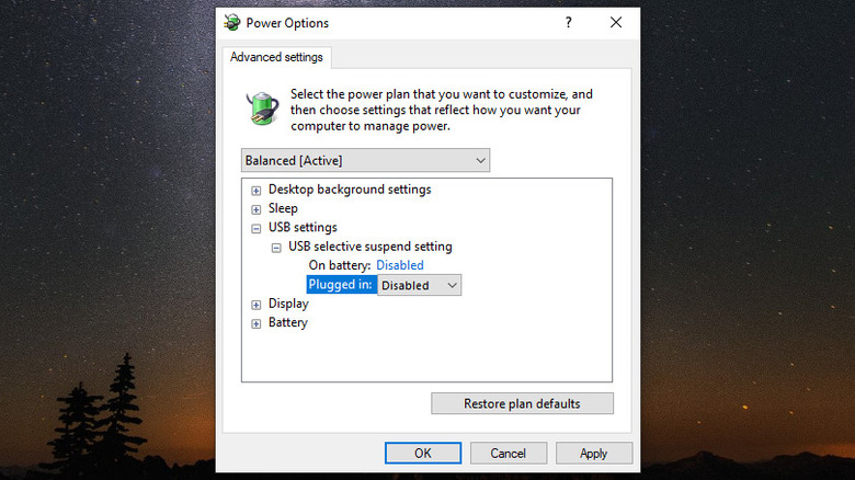 USB Selective Survend in Power Option