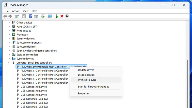 Удалить вариант USB -драйвера в диспетчере устройств