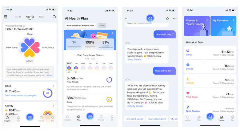 Функции мобильного приложения Ringconn на скриншотах