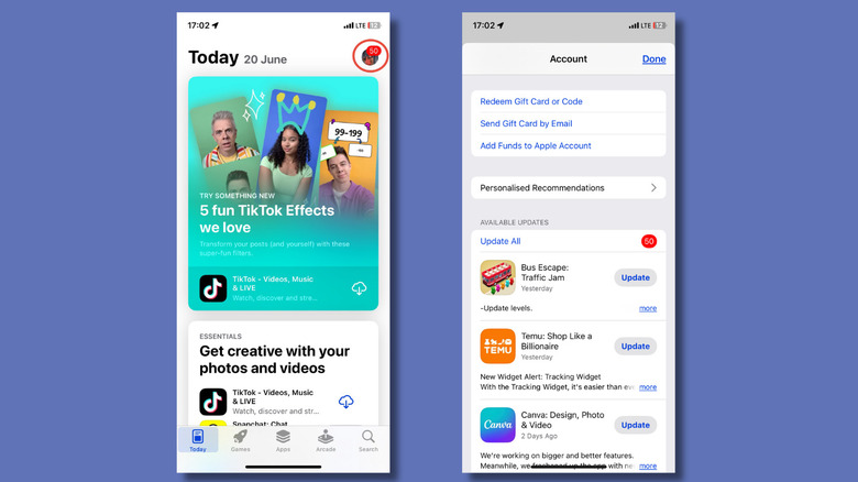 Страница экрана обновлений в Apple App Store