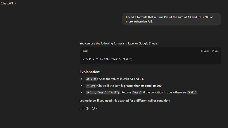 Использование Chatgpt для написания формулы для электронной таблицы