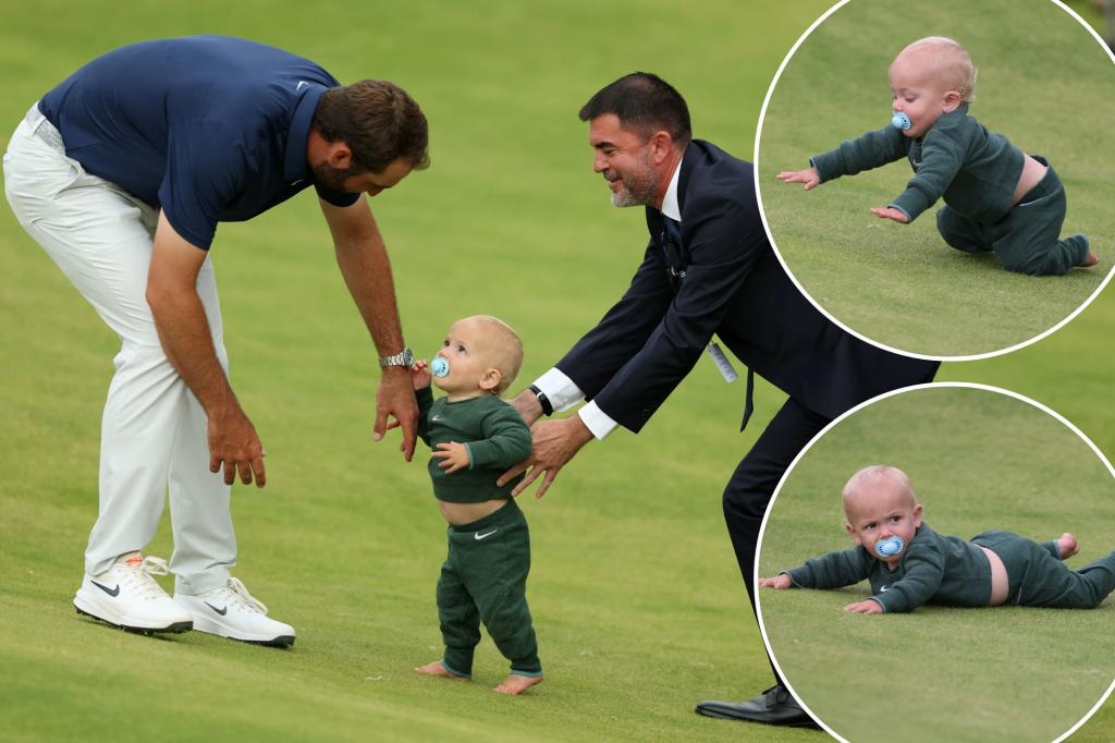 Сын Скотти Шеффлер снимается в сторону папы после British Open