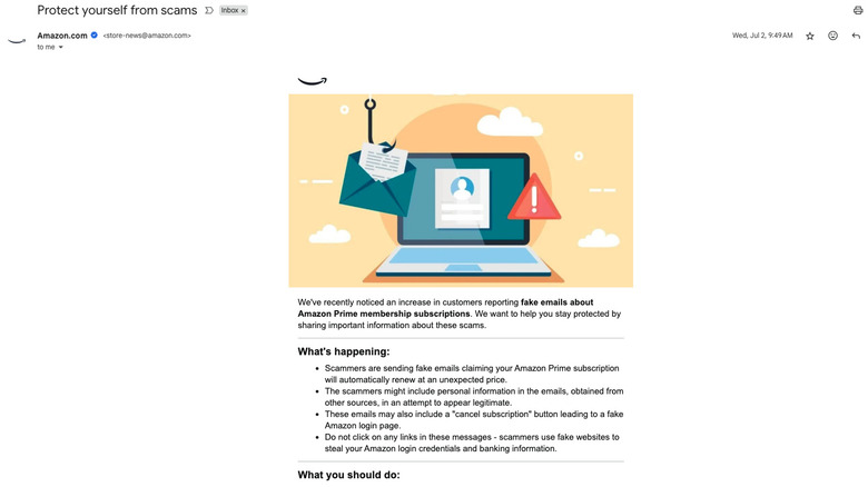 Электронная почта с Amazon.com Предупреждение о Prime Scam