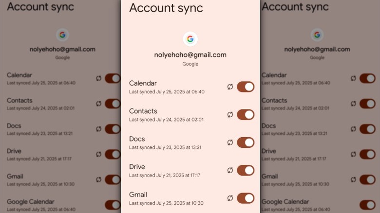 Настройки синхронизации учетной записи Android Gmail