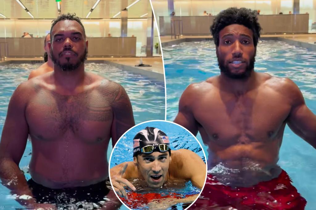 Майкл Фелпс помогает Балтимору Воронам Марлон Хамфри плавать