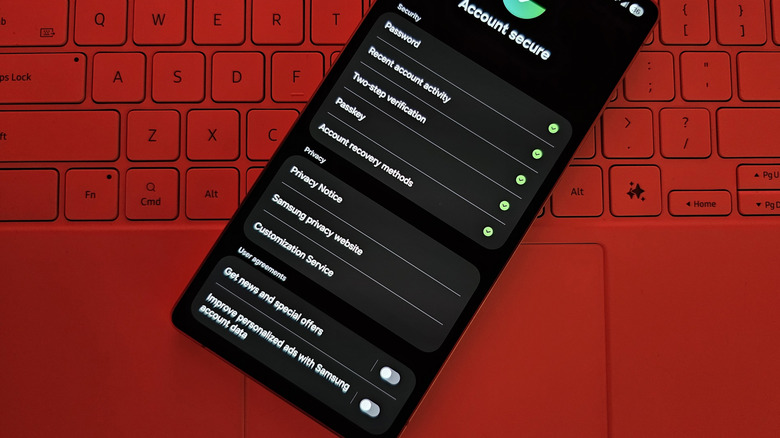 Настройки безопасности учетной записи Samsung на Galaxy S25 Ultra
