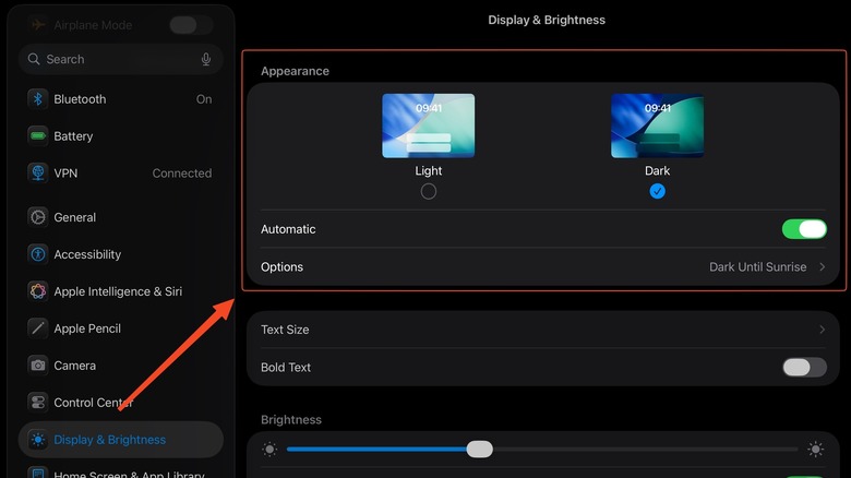Настройки режима iPad Dark