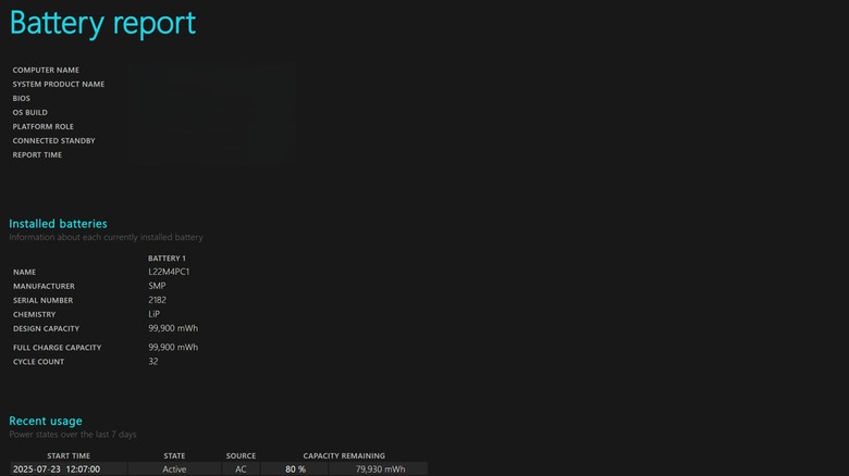 Отредактированный отчет батареи Windows 11