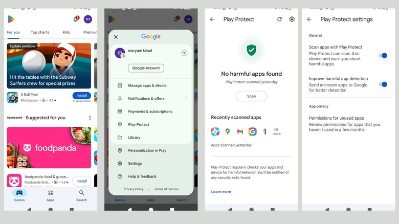 Включение Play Protect в Google Play Store