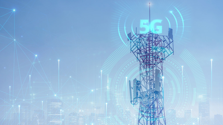 5G башня с наложением в цифровом образовании подключения