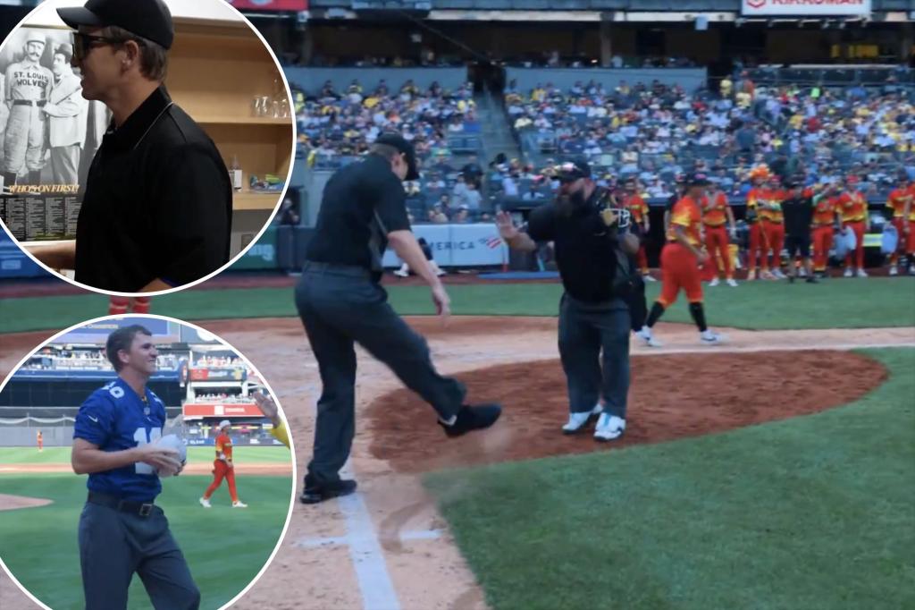 Смотрите неожиданное появление Эли Мэннинга в игре Savannah Bananas