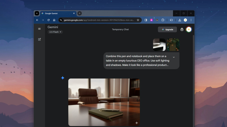 Откройте окно чата с просьбой Google Gemini Nano Banana объединить две фотографии.