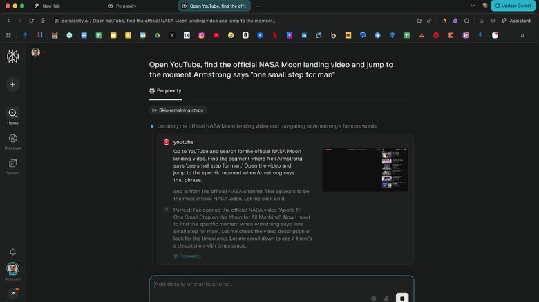 Использование Perplexity в браузере Comet