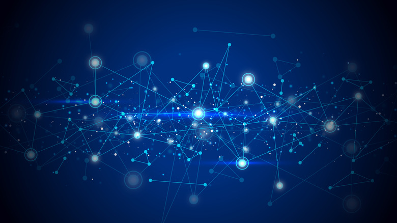 Абстрактная диаграмма, показывающая узлы и пути в сложной сети