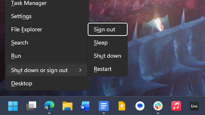 Параметры электропитания в контекстном меню «Пуск» Windows 11