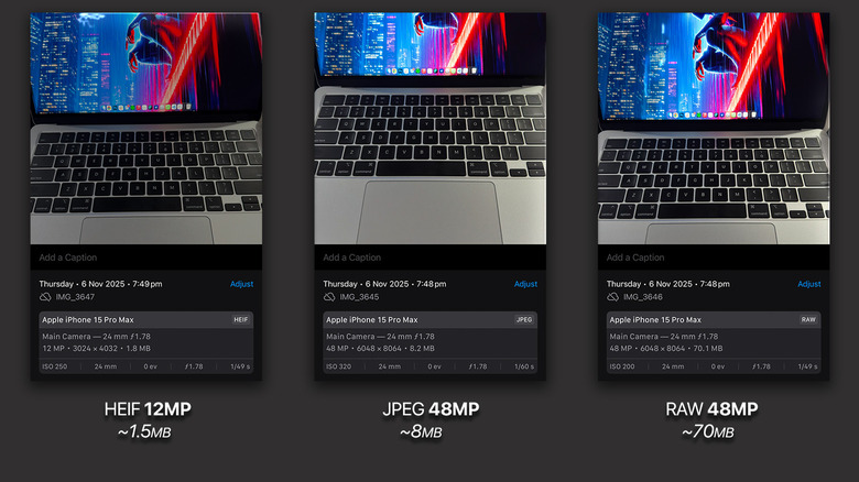 Сравнение размеров файлов изображений на iPhone