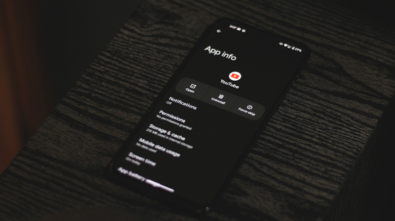 Вкладка «Информация о приложении» на Android