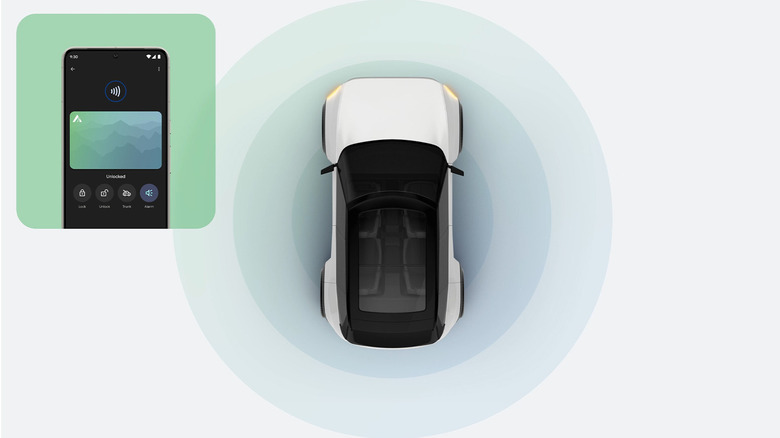 Визуализация использования телефона Android для разблокировки автомобиля