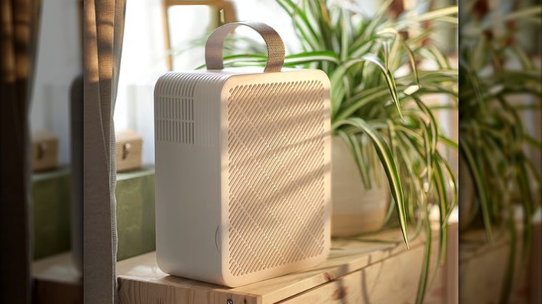 Прямоугольный очиститель воздуха, расположенный на столе