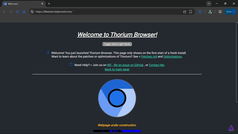 В браузере Thorium открыта страница приветствия Thorium Browser.