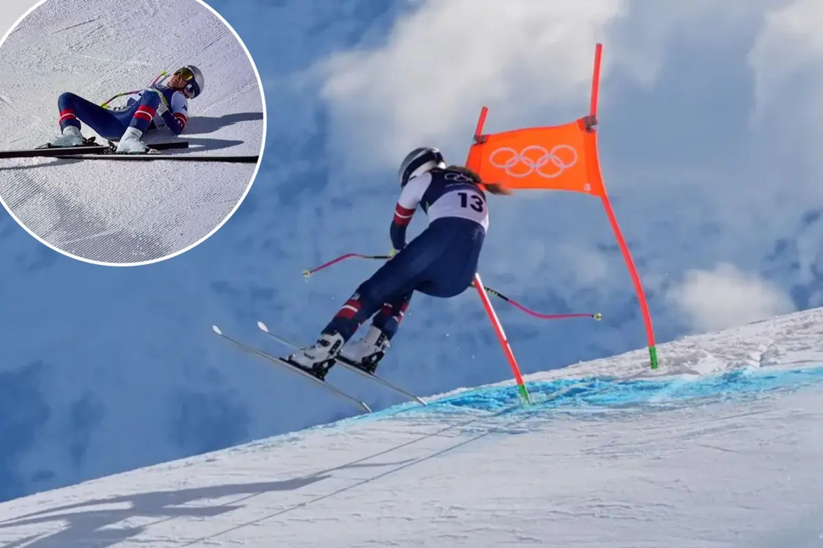 На фото Линдси Вонн запечатлен момент, когда на зимних Олимпийских играх 2026 года все пошло не так.