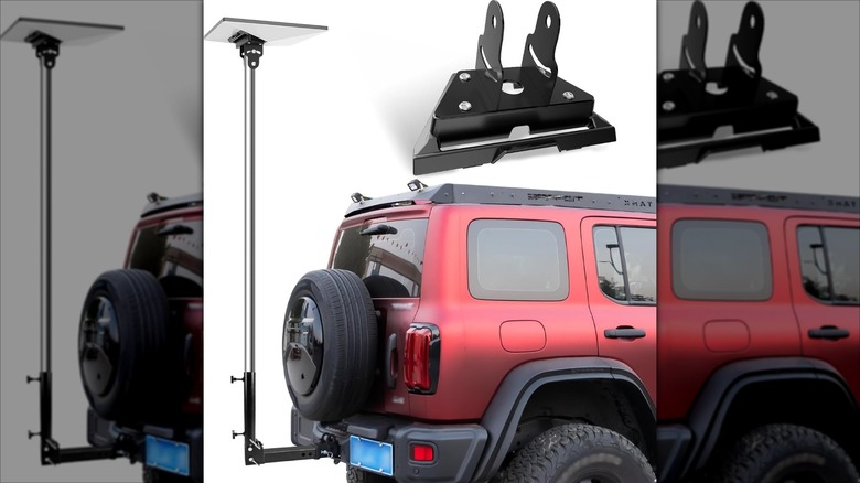 Lymorexan Starlink Mini полюс и крепление на прицепное устройство рядом с автомобилем