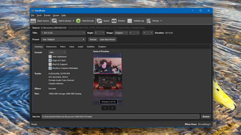 Приложение HandBrake, работающее на рабочем столе Windows