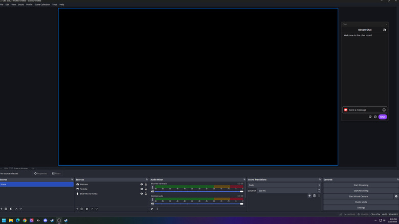 Приложение OBS, работающее на рабочем столе Windows