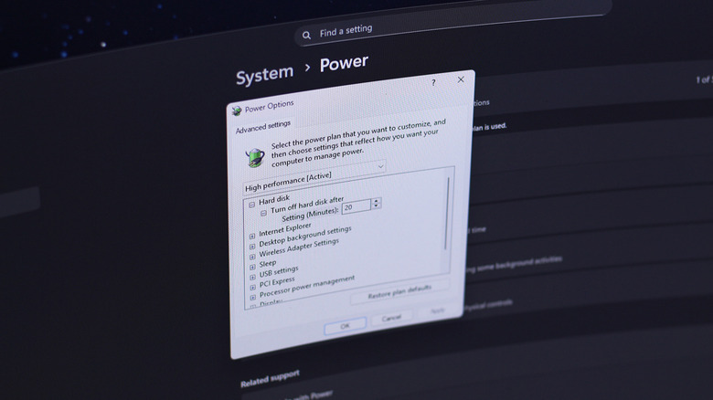 Настройки плана электропитания в Windows