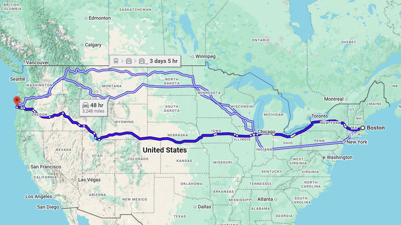 Карта шоссе 20 США от Бостона до Ньюпорта, штат Орегон.