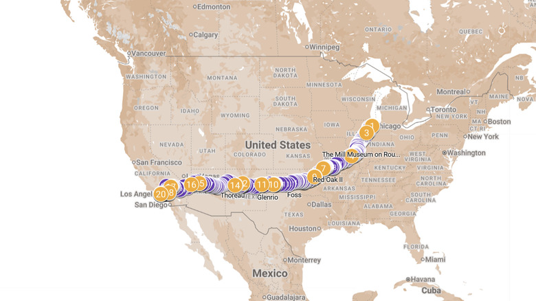 Созданная пользователем карта шоссе 66 от Чикаго до Санта-Моники, Калифорния.