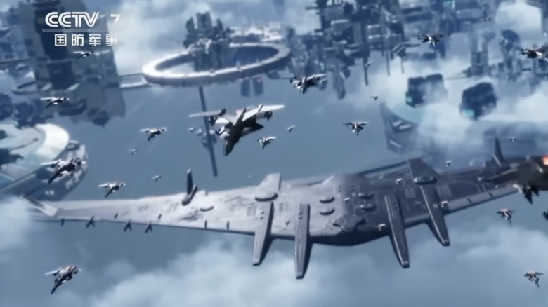 Базовый корабль «Луаньняо» летит рядом с самолетами «Сюаньну»