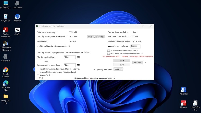 Снимок экрана приложения ISLC, запущенного на ПК с Windows 11