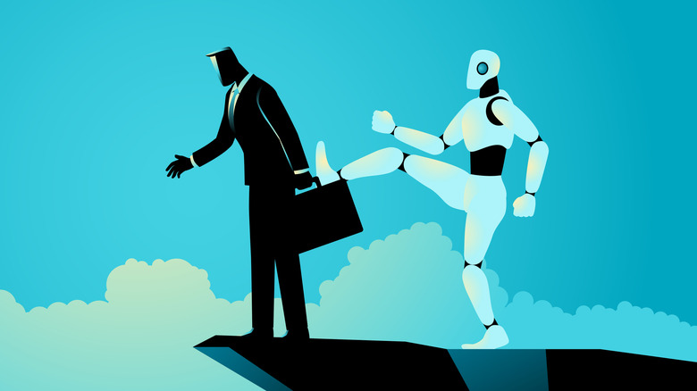 Иллюстрация того, как ИИ пинает человека.