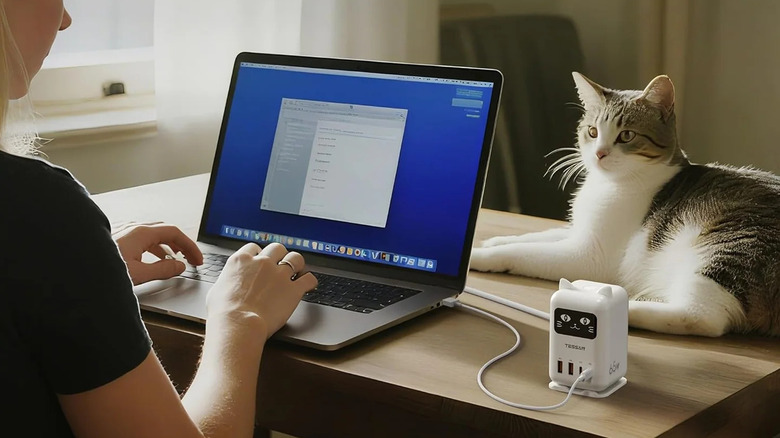 Белая зарядная станция, напоминающая кошку