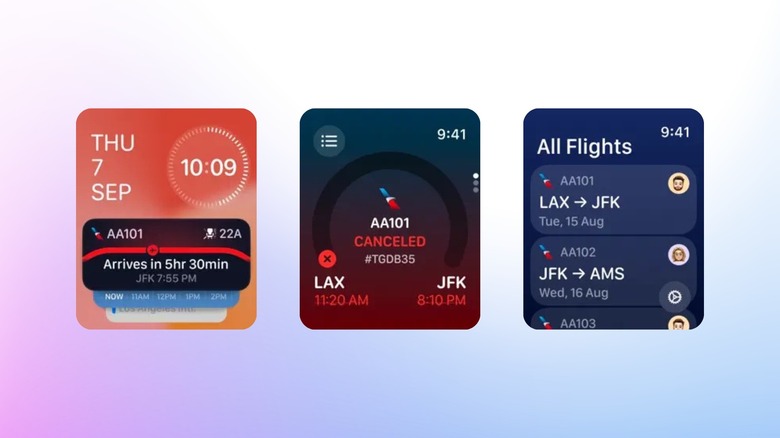 Летучий интерфейс приложения на трех экранах Apple Watch