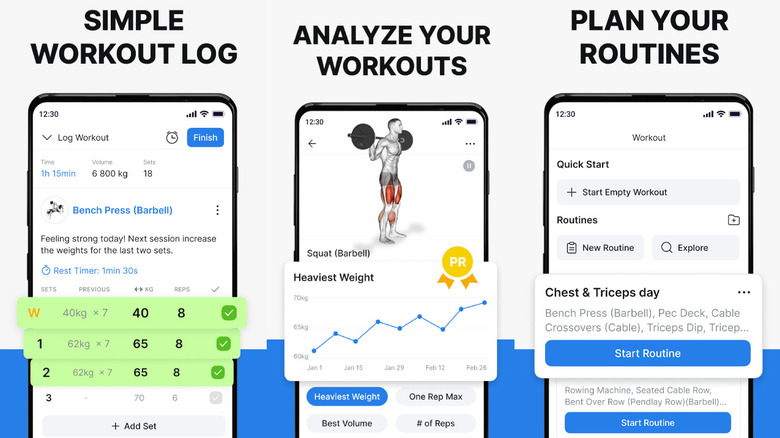 Пользовательский интерфейс приложения Hevy