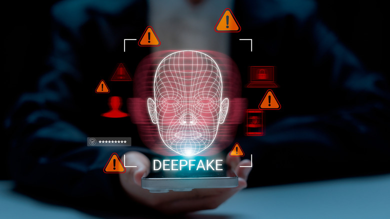 Концепция предупреждения о технологии deepfake и неправильном использовании системы распознавания лиц