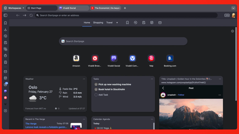 Браузер рабочего стола Vivaldi на красном фоне