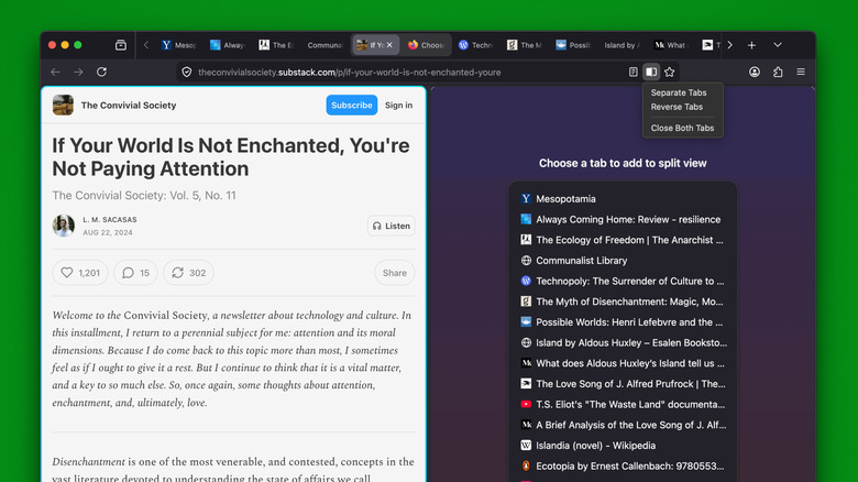 Окно Firefox на зеленом фоне