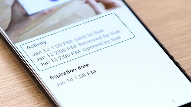 Экран активности Samsung Galaxy Private Share.