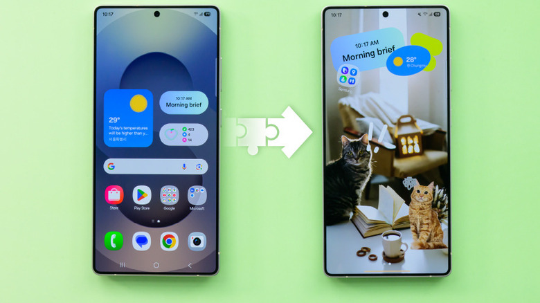 До и после использования домашнего экрана «Сделай сам» в Samsung Good Lock Home Up