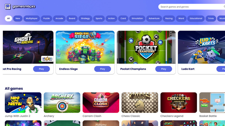 Сайт GameSnacks с различными играми