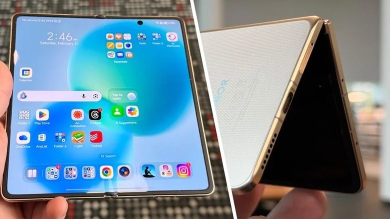 разделенное изображение внутреннего дисплея и задней панели Honor Magic V6