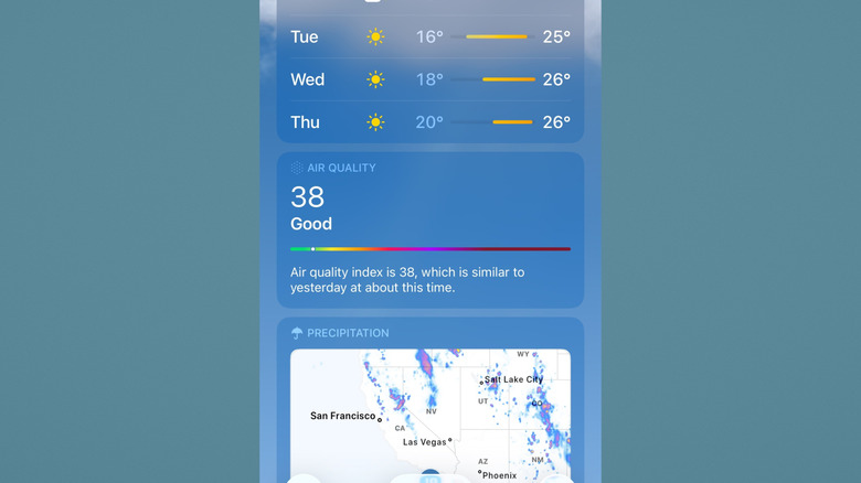 Раздел качества воздуха в обзоре Apple Weather.