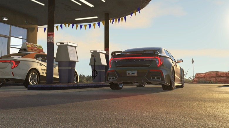 Две машины на заправке в BeamNG