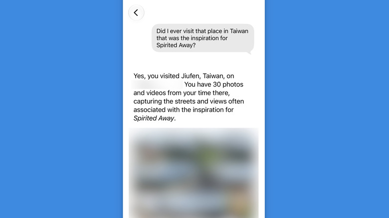 Запрос Siri, показывающий Jiufen Тайвань