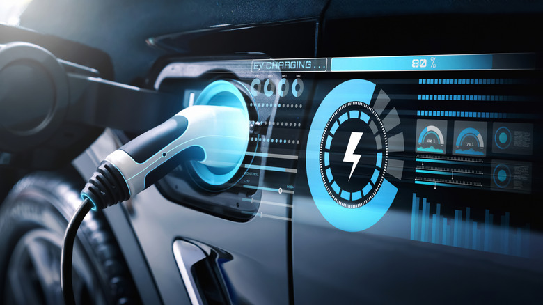Компьютерное графическое изображение зарядки PHEV на станции быстрой зарядки