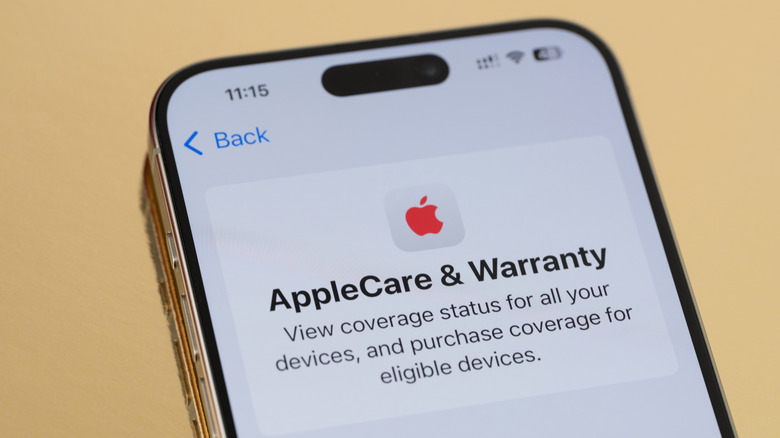 Меню AppleCare & Warranty на iPhone