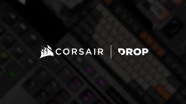 На скриншоте показаны логотипы Corsair и Drop на фоне нескольких клавиатур.